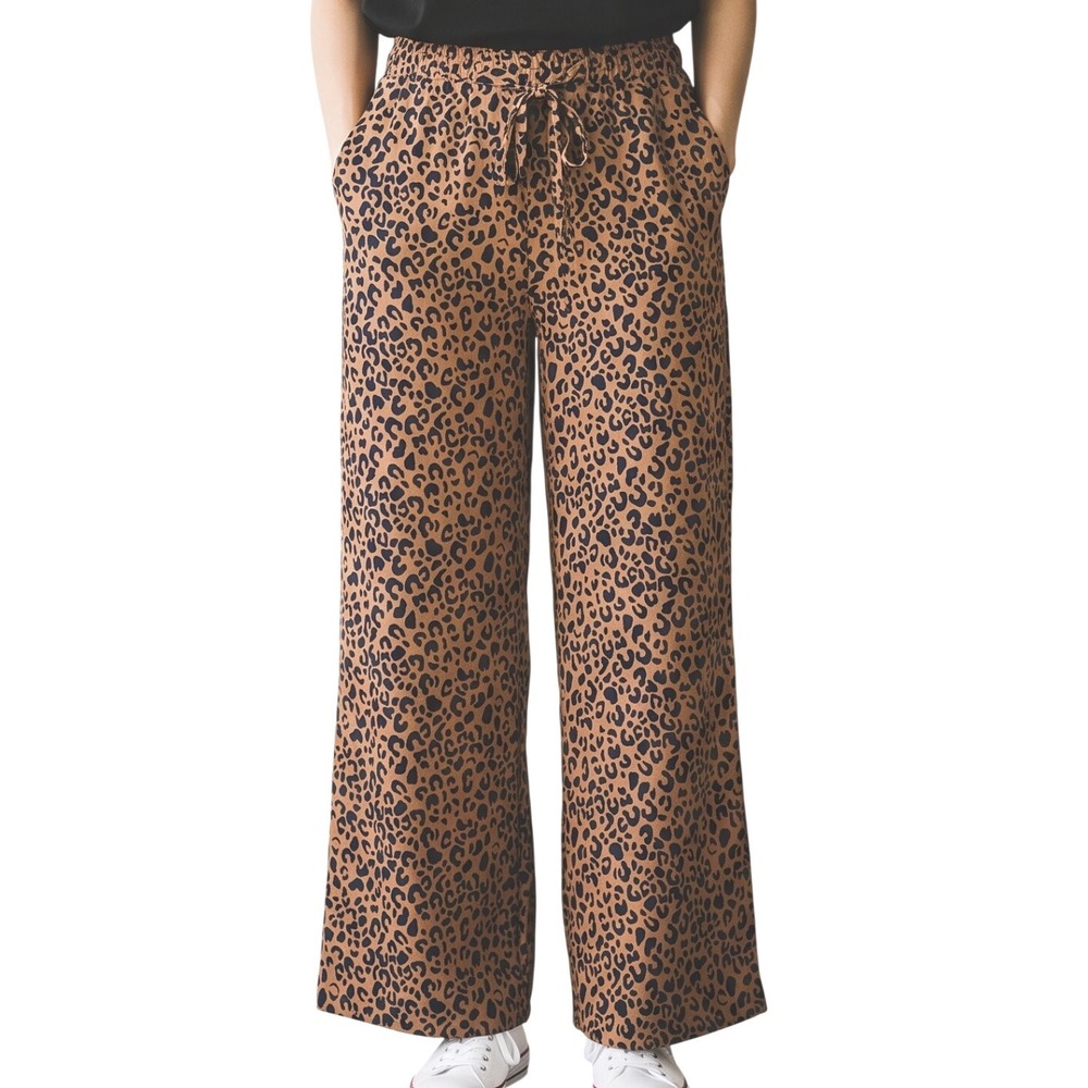 Sienna Sky Medium Leopard Print Wide Leg Pants Brown High Rise Animal Lightweigh